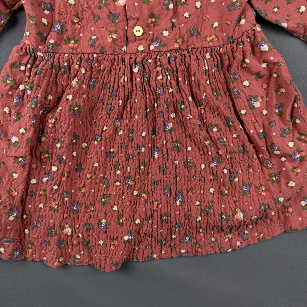 ZARA Girls Red Floral A-Line Knee Length Dress 2-3 Years Long Sleeve Ruffle - Picture 9 of 13